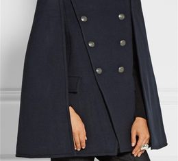 UK Fall Winter Newest Runway Designer Women Oversized Wool Poncho Navy Cape Coat Female Cloak manteau femme abrigos mujer Y2010129083761