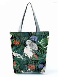 Shoulder Bags Cartoon Floral Girl Printed Handbag High Capacity Plant Bag Outdoor Fashion Eco Reusable Shopping Custom Pattern