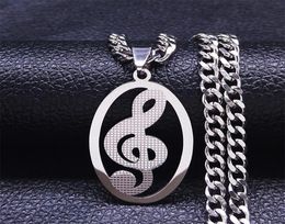 Pendant Necklaces Music Notes Stainless Steel Necklace WomenMen Silver Color Chain Oval Jewelry Chaine Acier Inoxydable N4277S06P1979079