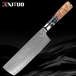 XITUO Nakiri Knife 7" Razor Sharp Meat Cleaver and Vegetable Kitchen Knife Damascus Steel Asian Chef Knife for Home and Kitchen
