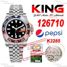 126710 Pepsi K3285 Automatic Mens Watch KING Red Blue Ceramic Bezel Black Dial 904L JubileeSteel Bracelet Super Edition Same Serial Card Reloj Puretimewatch PTRX