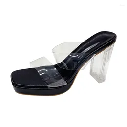 Slippers 2024 Summer Women Fetish 11cm Clear High Heels 2.5cm Platform Pumps Luxury Square Toe Party Prom Leisure Jelly Shoes