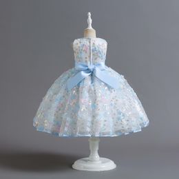 Ny långärmad tjejklänning klänning tjej skatt prinsessan klänning födelsedag klänning blommor barn klänning pompadour klänning