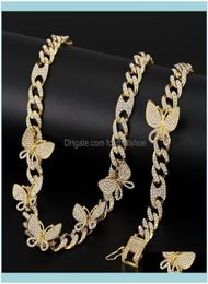 Necklaces Pendants Jewelryzircon Butterfly Necklace Chain Iced Out Cuban Link Womens Rose Gold Chocker Hip Hop Jewelry Jewellery1448626