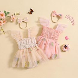 Rompers CitgeeSummer Infant Baby Girls Bodysuit Dress Sleeve Flower Embroidered Mesh Tulle Skirt Hem Clothes Headband