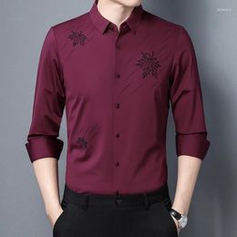 Men's Casual Shirts Rivet Flocking Pattern Seamless For Men Long Sleeve Silky Autumn High Quality Soft Comfortable All Match Camisa