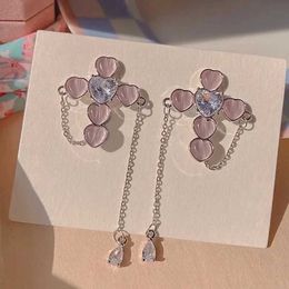 Dangle Chandelier Trendy Fashion Purple Opal Crystal Earrings for Women Girls Sexy Cross Tassels Earrings Aestethic Korean Fine Jewellery Gifts