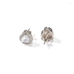 Stud Earrings 1 Pair Hip Hop 3A CZ Stone Pave Bling Out Heart Shape For Men Women Unisex Rapper Jewelry Gold Silver Color