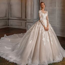 2024 Gorgeous Sequins Wedding Dresses Scoop Beading Pearls Lace Appliques Court Train Bride Formal Gowns Robe Mariage Vestidos De Novia Customed