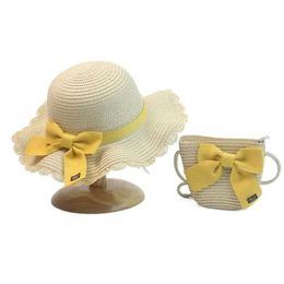 Caps Hats Childrens handbag girls gift shoulder bag Panama summer hat Korean style girl hat childrens straw hat d240509