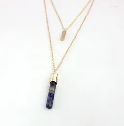 Pendant Necklaces Natural Stone Column Layer Necklace Tube Rose Crystal Chain Blue-vein Jewellery For Women Birthstone Anniversary Gifts