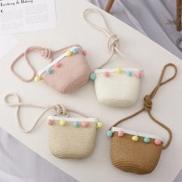 Handmade Summer Children Girls Shoulder Bag Daisy Flower Straw Messenger Kids Keys Coin Purse Cute Princess Mini Handbag 240428