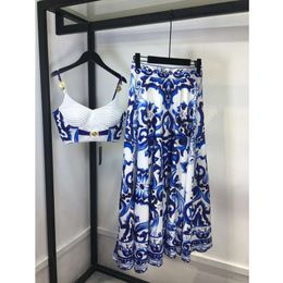 Do 2024 summer Women's suit Two Piece Sets fashion Dinner party sexy women's print bustier cropped top long skirt Bohemian holiday wedding dress birthday gift 66