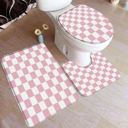 Bath Mats Pink White Plaid Mat Set Modern Nordic Style Geometric Art Home Doormat Carpet Bathroom Decor Floor Rugs Toilet Lid Cover