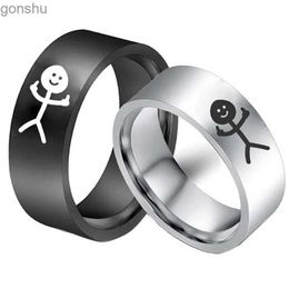 Couple Rings Hip Hop Stainless Steel Stickman Ring Mens Trend Fun Middle Finger Fuxk You Graffiti Ring Couple Party New Gifts Jewelry WX