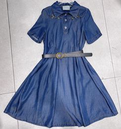 Denim Casual Dresses Fashion Belt Designer Dress Summer Street Style Ladies Dress Luxury Elegant Skirt Clothing1110803