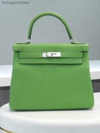 Original 11 Hremms Handmade Bags Designer Luxury Brand Bags for Women Kelyy Bag Kelyy 28 Inner Sewn Leather Blue Green Silver Buckle Engraved Crossbody Womens Bag
