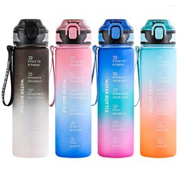 Water Bottles 1L Bottle Leakproof Gradient Matte Motivational Drinking For Fitness Gym Camping Outdoor Sports