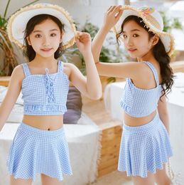 Summer Children's Two Pieces Swimsuit Girls Cute Plaid swimwear sweet cute kids two-Pieces surfing bathing suit