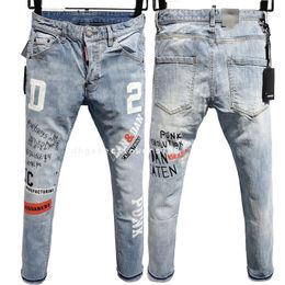 Men's Jeans Maple Leaf Slim Cotton Bomb Light Colour Printing Craft Jeans D-S-Q-2-D Men 'S 9809