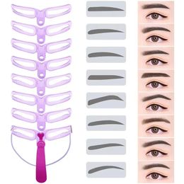 8 in1 Eyebrow Shaping Template Reusable Eyebrows Shaper Stencils Kit Grooming Card Definition Brow Makeup Tools Accessories 240509