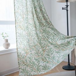 Curtain 1PC Rustic Green Leaves For Living Room Printed Window Drape Kitchen Semi-Shading Home Decoration #E