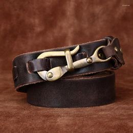Belts 3.3CM Genuine Leather Belt Men Luxury Strap Male Fashion Pure Cowhide Copper Buckle American Style Retro Handmade High Quality