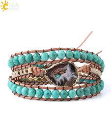 CSJA ePacket US Natural Turquoise Gemstone Mala Beads Bracelet Agate Slice Geode Bracelets Charms Boho Wrap Jewellery for Wom6346877