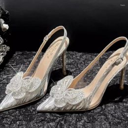 Sandals Spring/Summer Pointed Shining Water Diamond Butterfly Wedding Shoes Thin High Heels Banquet Large And Small Women's