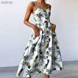 Basic Casual Dresses Beach print pendant summer robe pendant V-neck flawless womens Vesido sexy Midi dress Vesidos elegant Vesti Donna XW