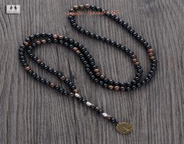 Men Necklace Quality 6MM Black Agate Wood Beads with Tree Pendant Mens Rosary Necklace Wooden Beads Mens jewelry5460678