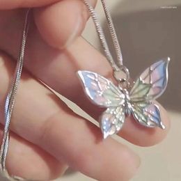 Charm Bracelets Colourful Gradient Dopamine Style Butterfly Pendant Necklace Women Fashion Jewellery Light Luxury Personality Simple Clavicle