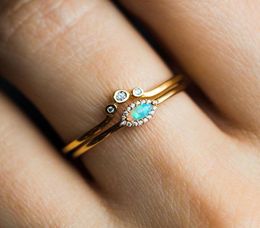us size 5 6 7 8 of 2 pcs wedding engagement ring set Gold Colour cute lovely opal stone eye cz thin small rings5683636