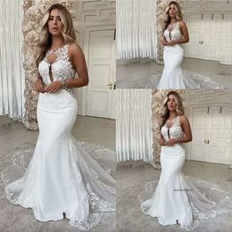 2023 Boho Mermaid Свадебные платья свадебное платье без рукавов кружевное аппликация сексуальное без обратного безмолвного плюс кнопку кнопки часов