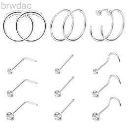 Navel Rings 15PCS 20G surgical steel nose ring nail cartilage earring body piercing jewelry 1.5 mm 2mm 2.5 mm CZ d240509