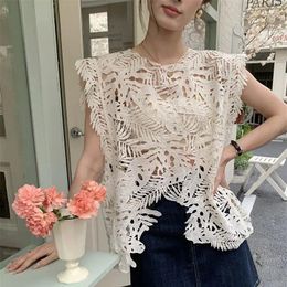Women's Tanks Summer Fashion 3D Lace Embroidery Hollow Out Waistcoat Bohemian Women Sweet Knitted Vests Versatile Sleeveless Tank Top K032
