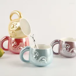 Mugs Embossed Ceramic Coffee Mug Card Love Cartoon With Lid Scoop Milk Office Girl Gift Family
