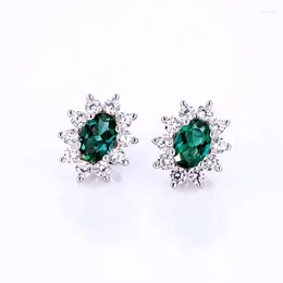 Stud Earrings Luxury Female 4x6mm Oval Emerald Green 925 Sterling Silver Wedding Flower For Women