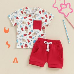 Clothing Sets 4th Of July Baby Boy Outfit Popsicle Print Short Sleeve T Shirt Star Elastic Waist Shorts Cute Clothes Set