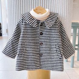 Down Coat 2-8T Toddler Baby Girls Overcoat Woollen Lattice Single Breasted For Girl Lady's Outerwear Winter Warm Kids Clothes Snowsuit