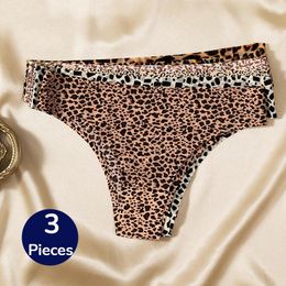 Women's Panties TrowBridge 3PCS/Set Fashion Leopard Bikini Sexy Thongs Seamless Underwear Satin Lingerie Sport Fitness G-Strings