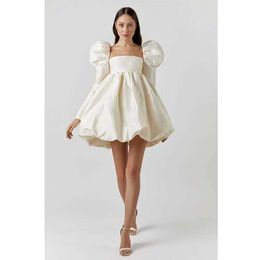 Basic Casual Dresses Two Piece Dress Puff sleeve satin lace mini princess dress small long sleeves square neckline Palace style dress womens classic temperatu