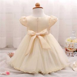 Girl's Dresses 12M Baby Girl Flower Dress for Wedding Birthday Party Cute Girl Pearl Tulle Gown Infant Baptism Boutique Outfit New Year Costume