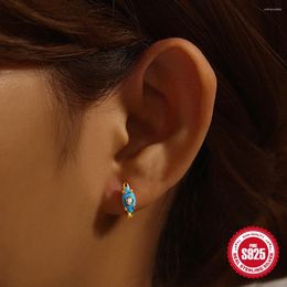 Stud Earrings 925 Sterling Silver Turquoise Zircon Simple Versatile Women Luxury Jewellery Rock Punk Jewel Fine Jewels 2024 Style