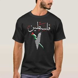 Men's T-Shirts Palestine Arabic Font Palestine Flag Map Unisex T-shirt 100% Cotton O-Neck Short Sleeve Casual Mens T-shirt Size S-3XL T240508