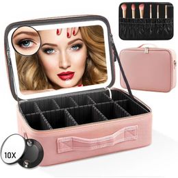 Storage Boxes Large Travel Makeup Bag With Light Up Mirror Cosmetic Organizer & 3 Color Setting LED Lighted Women Train Case