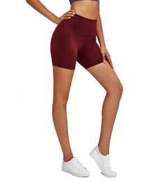 Solid Color Nude Yoga Align Shorts Lu-64 Hög midja höften Tight Elastic Training Womens Hot Pants Running Fitness Sport Biker Golf Tennis Workout Leggings6a