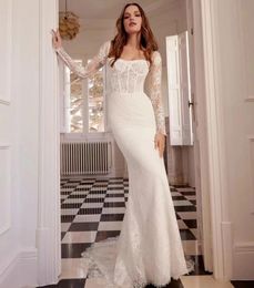 Elegant Mermaid Wedding Dresses 2024 Sweetheart Long Sleeves Flower Lace Appliques Women Bridal Formal Party Gown Vestidos De Noiva