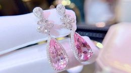 Dangle Earrings HN Fine Jewelry Real Pure 18K White Gold AU750 Natural Pink Morganite Gemstone 8.2ct Drop For Women