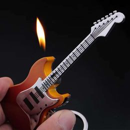 Creative Guitar Model Refillable Gas Unfilled Lighter With Key Chain